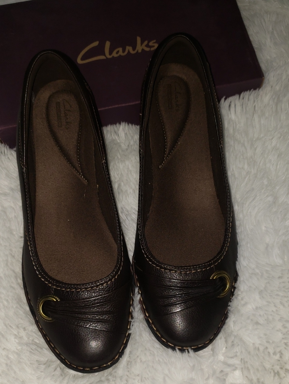 Clarks Dark Brown Leather Slip-On Loafers with Gold Accent